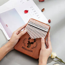 Kalimba em mogno com 17 teclas para iniciantes, piano de dedo com impressão de rena para iniciantes, madeira sólida, mbira, instrumento facial 2024 - compre barato