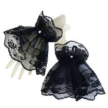 Women Black Lace Wrist Cuffs Bracelets  Rhinestone Bow Fingerless Gloves 2024 - buy cheap