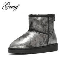 Grwg bota de neve feminina, bota cano curto em couro bovino legítimo, quente e à prova d'água, calçado feminino para inverno 100% 2024 - compre barato