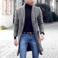 Европейский и американский стиль новый стиль ретро минималистичный средней длины клетчатое молодежное шерстяное пальто Мужская куртка 2024 - купить недорого