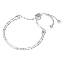 QANDOCCI Moments Bracelet femme 925 Sterling Silver Pave Heart Clasp Snake Chain Slider Charm Bracelets for Women DIY Jewelry 2024 - buy cheap