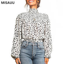 De moda Floral de las mujeres, Blusa de gasa 2019 primavera otoño cuello tortuga manga larga blusa señora camisa patrón de punto dama blusa 2024 - compra barato