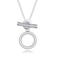 Duplo hoop t-bar colar original 925 sterling silver clear cz colares & pingentes para mulheres jóias finas presente atacado 2024 - compre barato