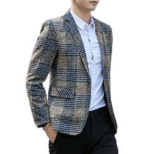 Plaid Men Blazers Autumn 2021 Terno Masculino Casual Business One-Button Slim Fit Khaki Gray Suits Jacket Men Blazer Homme 2024 - buy cheap