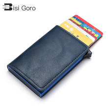 BISI GORO-caja de aluminio de PU colorida para hombre y mujer, Protector de estuche RFID, tarjetero, billetera de seguridad, novedad de 2021 2024 - compra barato