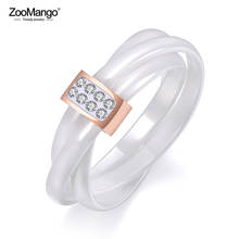 ZooMango Exclusive 3 Layers Black/White Ceramic Crystal Wedding Rings Jewelry Rose Gold Stainless Steel Rhinestone Ring ZR19066 2024 - buy cheap