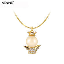 AENINE Trendy Angel Crown Simulated Pearl Pendant Necklace Pave Setting Rhinestone Choker Necklaces Wedding Jewelry N17010 2024 - buy cheap