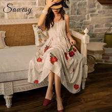 Vestido largo informal de verano con tirantes finos para mujer, traje Midi Vintage con estampado Floral, color blanco 2024 - compra barato