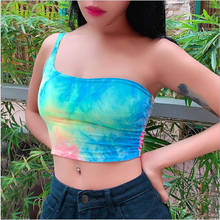 Sexy Top Fashion 2020 Tie Dye Print One Shoulder Tank Tops Summer Female Sleeveless Top 2024 - buy cheap