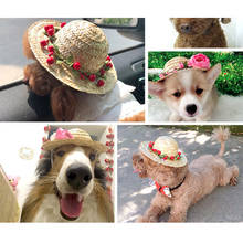 Chapéu de palha para pets, chapéu de verão para cachorro, gato, havaí, palha, sombrero, gatinho, flor, chapéu, boné de sol, acessórios para pets ao ar livre 2024 - compre barato