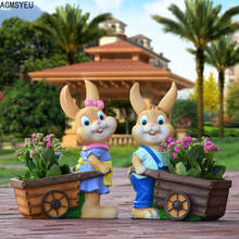 Garden landscape sculpture cartoon rabbit flower cylinder outdoor garden courtyard decoration villa animal flower pot decoration 2024 - buy cheap