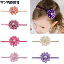 baby Headband Satin Ribbon Chic Mini Flowers with Pearl Newborn Elastic hair band Polygon Headwear baby hair Accessories 2024 - buy cheap