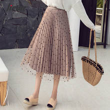 Jielur New Polka-dot Skirts Womens Fashion Pleated Skirt Korean Style Mesh Gold Velvet Both Sides Autumn Long Skirt Elegant Lady 2024 - buy cheap