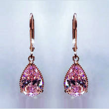 Luxury Female Pink Zircon Drop Earrings High Quality Rose Gold Color Wedding Earrings Fashion Crystal Double Earrings For Women 2024 - buy cheap