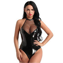 Lingerie sexy de malha em couro falso feminino, roupa para dança noturna adulta em látex pvc catsuit roupa erótica plus size 4xl 2024 - compre barato