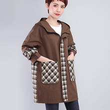 Plus Size Loose Trench Coats 2021 Spring Autumn Casual Hooded Overcoat Women Splice Plaid Coats New Female Cotton Coat Outwear 2024 - buy cheap