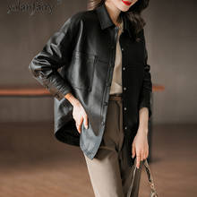 Jaqueta de couro genuíno feminina, casaco casual de pele de carneiro da moda coreana para primavera 2021 pph4616 2024 - compre barato