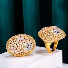 GODKI-anillos de lujo Bicolor con 3 flores y piedras de circonita, joyería para fiesta de compromiso, 2020 2024 - compra barato