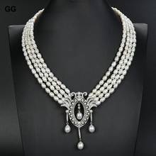 GG Jewelry 4 Strands 18" White Rice Pearl Necklace CZ Pendant 2024 - buy cheap