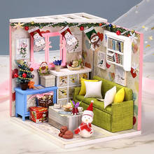 Casa de boneca móveis diy casa de bonecas em miniatura artesanal montado mini cabana cabine presente natal presentes aniversário 2024 - compre barato