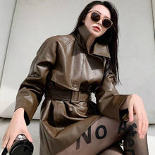Двубортная Женская куртка из искусственной кожи, новинка 2020, свободная куртка из искусственной кожи 2024 - купить недорого
