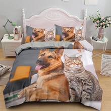 Funda de edredón con diseño de perro y gato, juego de cama decorativo con foto de primer plano, 1 edredón o 2 fundas de almohada, 2/3 piezas 2024 - compra barato