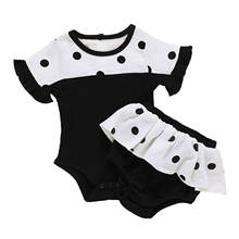 Baby Girls Two-piece Clothes Set, Black Short Sleeve Round Collar Romper and Shorts 2024 - buy cheap