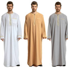 Vestido musulmán de manga larga para hombre, ropa tradicional árabe con bordado de Jubba Thobe Arabia Saudita Abaya, Dubái, Ramadán 2024 - compra barato