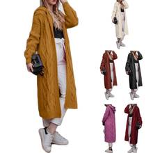 Cardigã feminino com capuz, casaco longo de malha com cabos abertos, moda outono 2020 2024 - compre barato
