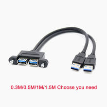 High Speed Dual Port Usb 3.0 Male To Female Screw Lock Panel Mount Extension Expansion Bezel Data Cable Cord 0.3m/0.5m/1m/1.5m 2024 - buy cheap