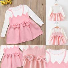 Vestido rosa de princesa con lazo para niñas, ropa de fiesta de manga larga, 0-3T, para otoño 2024 - compra barato
