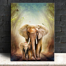 Pintura em tela animais arte da parede mãe-criança elefante posters e impressões de parede fotos para sala de estar decoração para casa 2024 - compre barato