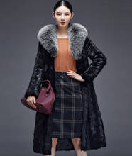 Casaco de pele de vison real real luxuoso feminino, casaco com gola de pele de raposa, moda feminina, colete comprido em x-long, jaqueta de inverno 2024 - compre barato