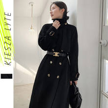 Vintage Black Wool Coat Women's Winter 2020 New Office Lady Long Thick Woolen Coats Jacket Elegant Clothing Outwear 2024 - buy cheap