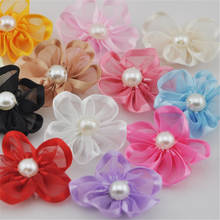 20pcs Upick Lots Ribbon Flowers W/pearl Appliques Craft DIY Wedding Deco A116 2024 - buy cheap