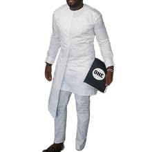 African clothes Man Shirts With Pants Layering Design White Tops+Trousers Custom Made Men's Outfits African Pant Set For Party 2024 - buy cheap