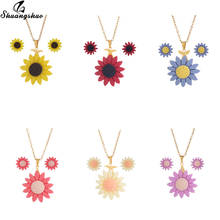 Femme Pendants Necklaces Resin Sunflower Necklace for Women Trendy Stainless Steel Chain Statement Stud Earings Jewelry Set Gift 2024 - buy cheap