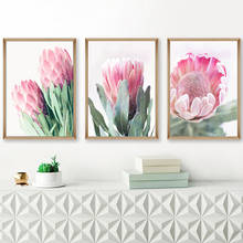 Pintura em tela arte de parede flor rosa, decoração para casa, plantas vívidas, decoração para sala de estar, pôster moderno, imagem nórdica 2024 - compre barato