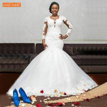 Vestido de casamento suntuoso africano de sereia, mangas compridas, rendas, apliques brancos, vestidos de noiva, princesa, que varre, vestido de casamento de marfim 2024 - compre barato