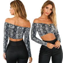 Women Sexy Snake Printed Long Sleeve Off Shoulder Crop Top Blouse Summer Fashionable Casual Slim Cool Streetwear Clubwear 2024 - buy cheap