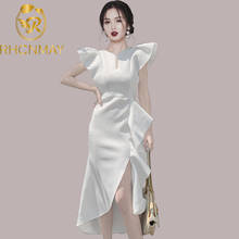 Korea Summer High Quality New Design Three-Dimensional Ruffled Irregular Hem Slim Bag Hip V-Neck Sleeveless Dress 2021 Ladies 2024 - buy cheap