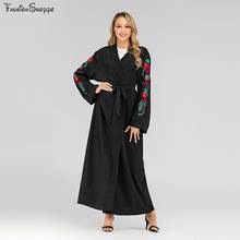 Kimono Abaya bordado de flores, vestido musulmán islámico de Dubái, Abayas para damas, caftán, ropa, bata, Jilbab 2024 - compra barato