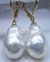 Huge AAA 16X13mm South Sea White Baroque Pearl Earrings YELLOW GOLD 2024 - buy cheap