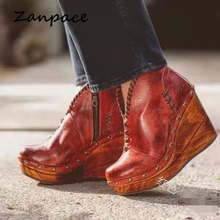 2021 New Women's Boots Winter Lace-Up Leather Women Shoes High Heel Boots Autumn Platform Motorcycle Boots Zapatos De Mujer 2024 - buy cheap