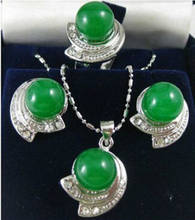 Conjunto de joyería jade VERDE, pendientes de cristal, collar, colgante, anillo + cadena 2024 - compra barato