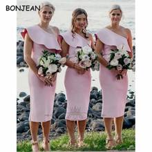 Peach Bridesmaid Dresses Short 2021 Mermaid Elastic Satin One Shoulder African Bridesmaid Dress Plus Size for Women Wedding 2024 - buy cheap