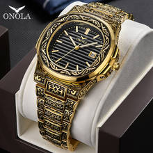 Мужские золотые часы ONOLA, роскошные модные часы для мужчин, деловые кварцевые наручные часы из нержавеющей стали 2024 - купить недорого