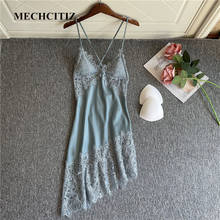 MECHCITIZ 2021 Summer Nightgown for Women Ice Silk Sexy Sleepwear Nightdress Lace Nighty Lingerie Pyjamas Homewear Sleep Tops 2024 - buy cheap