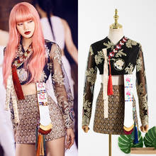 KPOP TWICE EXO IU Seo Yea Ji embroidery perspective short long-sleeve shirt blouse tops+sexy slim mini skirt women Two piece set 2024 - buy cheap