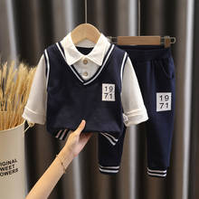 Children's College Style Clothing 2022 Spring Autumn New Kids Clothing Lapel Fake Two-piece Sweater Trousers 2pcs Suit 1-5 Years 2024 - buy cheap